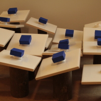 Zonder titel, Untitled | 2014 | Tegels, hout, blauwsel, dierenhuiden